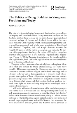 The Politics of Being Buddhist in Zangskar: Partition and Today