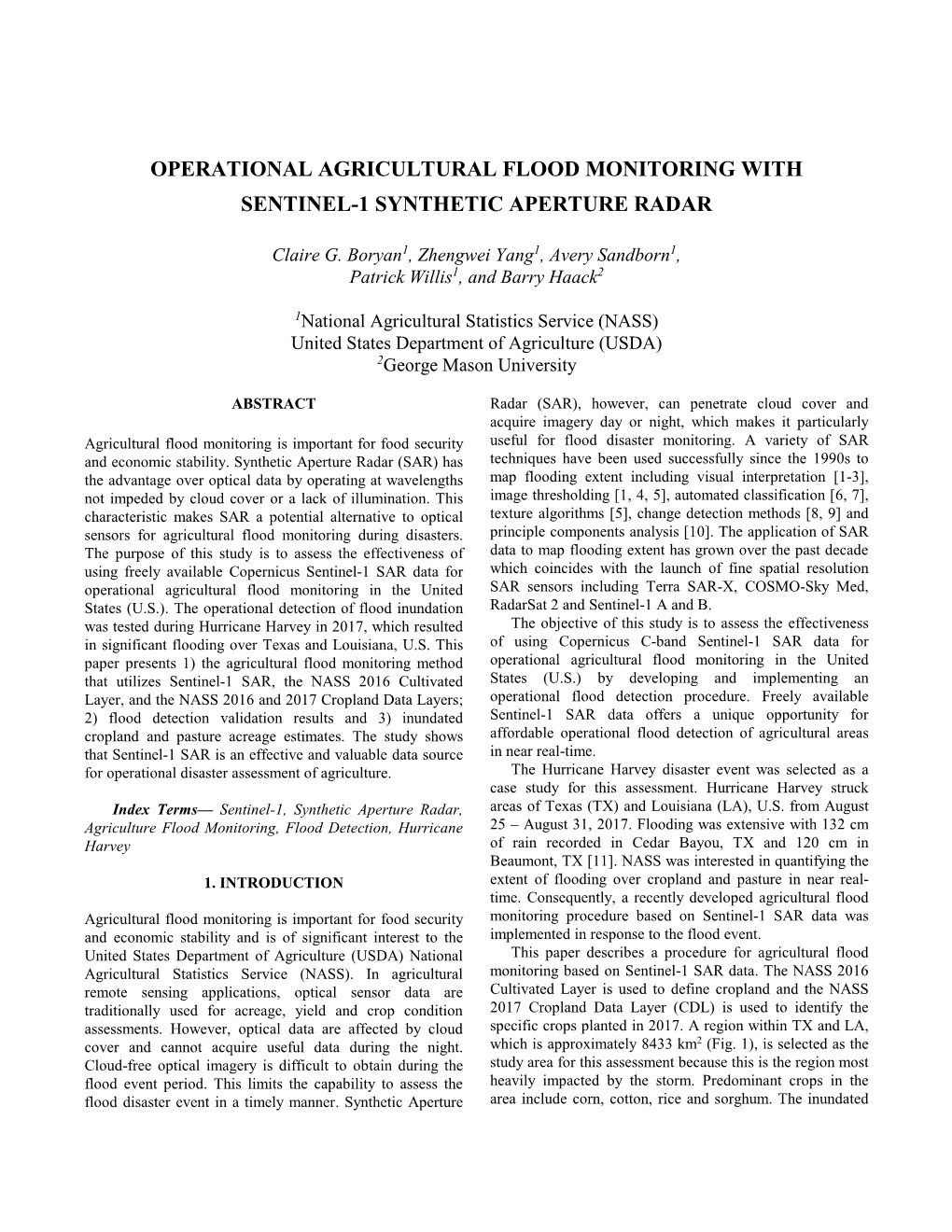 Operational Agricultural Flood Monitoring with Sentinel-1 Synthetic Aperture Radar