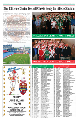 33Rd Edition of Shrine Football Classic Ready for Gillette Stadium ...From Page 1 Classic for Many Years Serving As the North Squad Liaison