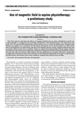 Use of Magnetic Field in Equine Physiotherapy: a Preliminary Study