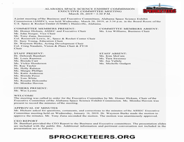SPROCKETEERS.ORG ALABAMA SPACE SCIENCE EXHIBIT COMMISSION EXECUTIVE COMMITTEE MEETING March 20, 2019 Page | 2