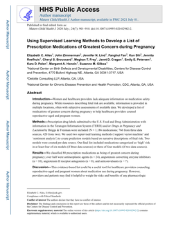 Using Supervised Learning Methods to Develop a List of Prescription Medications of Greatest Concern During Pregnancy