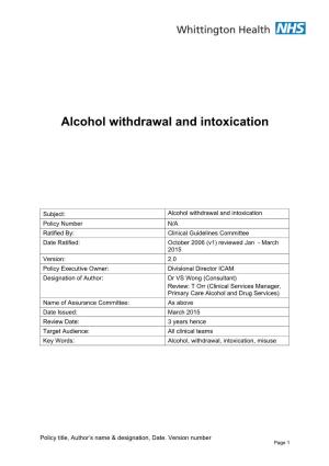 Alcohol Withdrawal and Intoxication Guideline