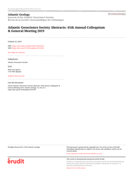 Atlantic Geoscience Society Abstracts: 45Th Annual Colloquium & General Meeting 2019