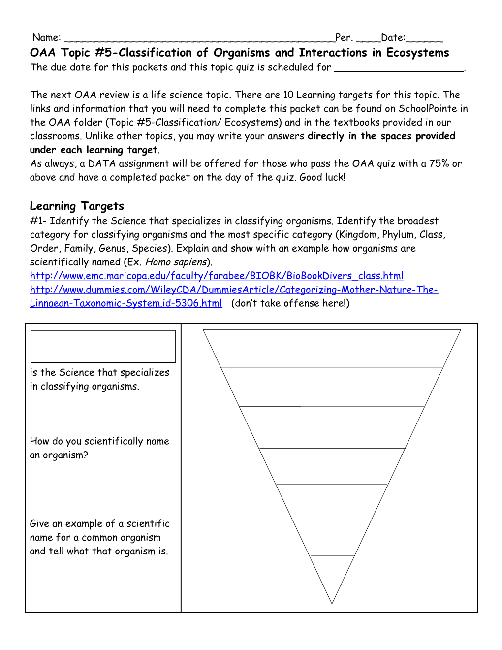 OAA Topic #5-Classification of Organisms and Interactions in Ecosystems