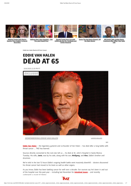 Eddie Van Halen Dead at 65 from Cancer
