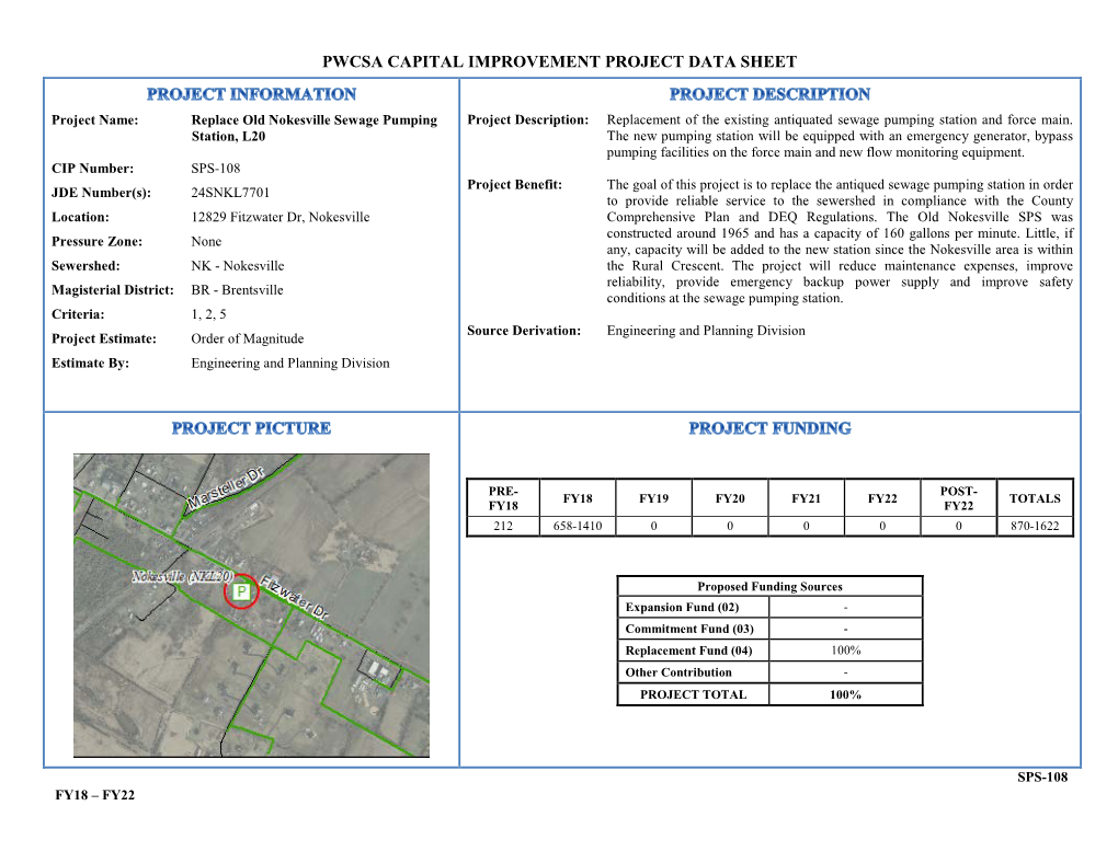 Pwcsa Capital Improvement Project Data Sheet