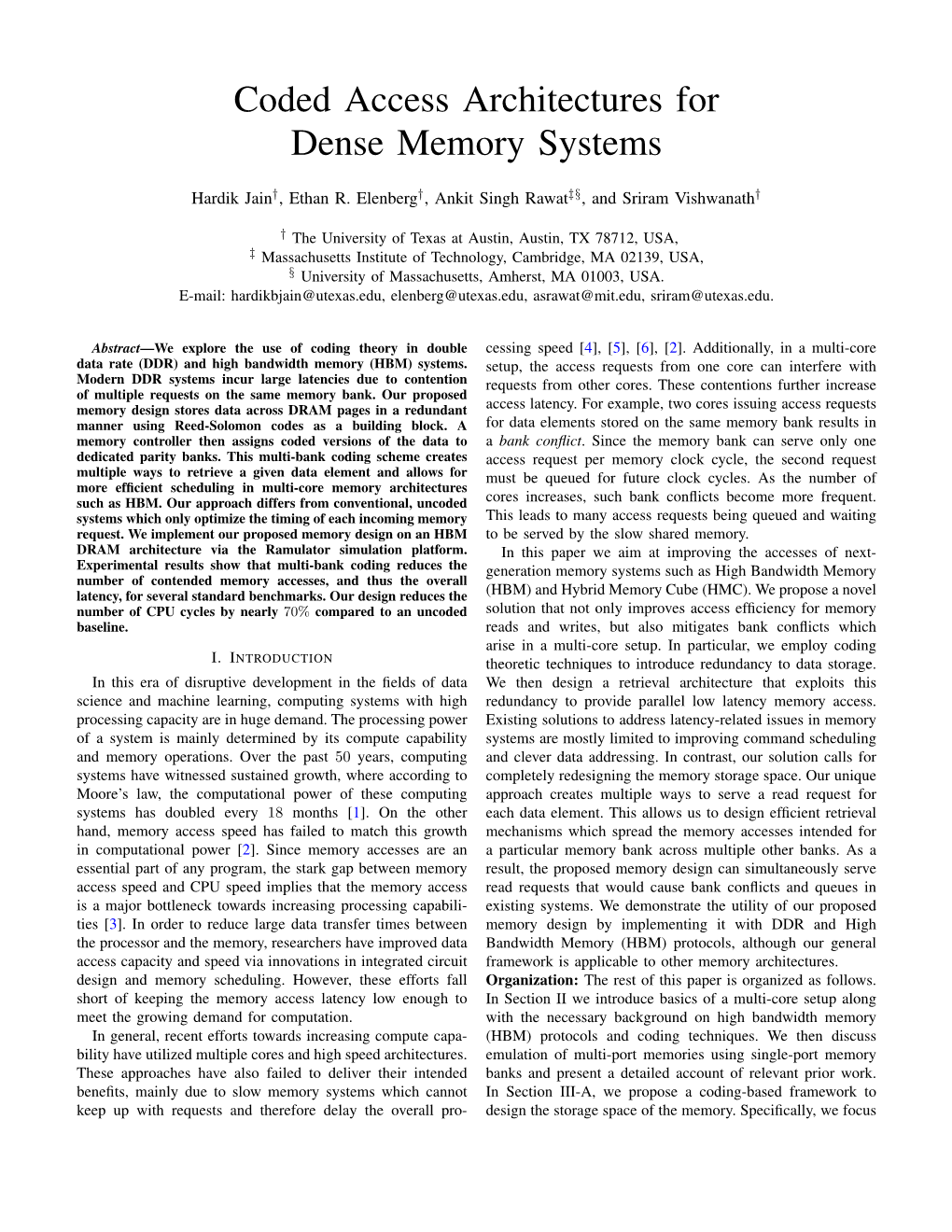 Coded Access Architectures for Dense Memory Systems