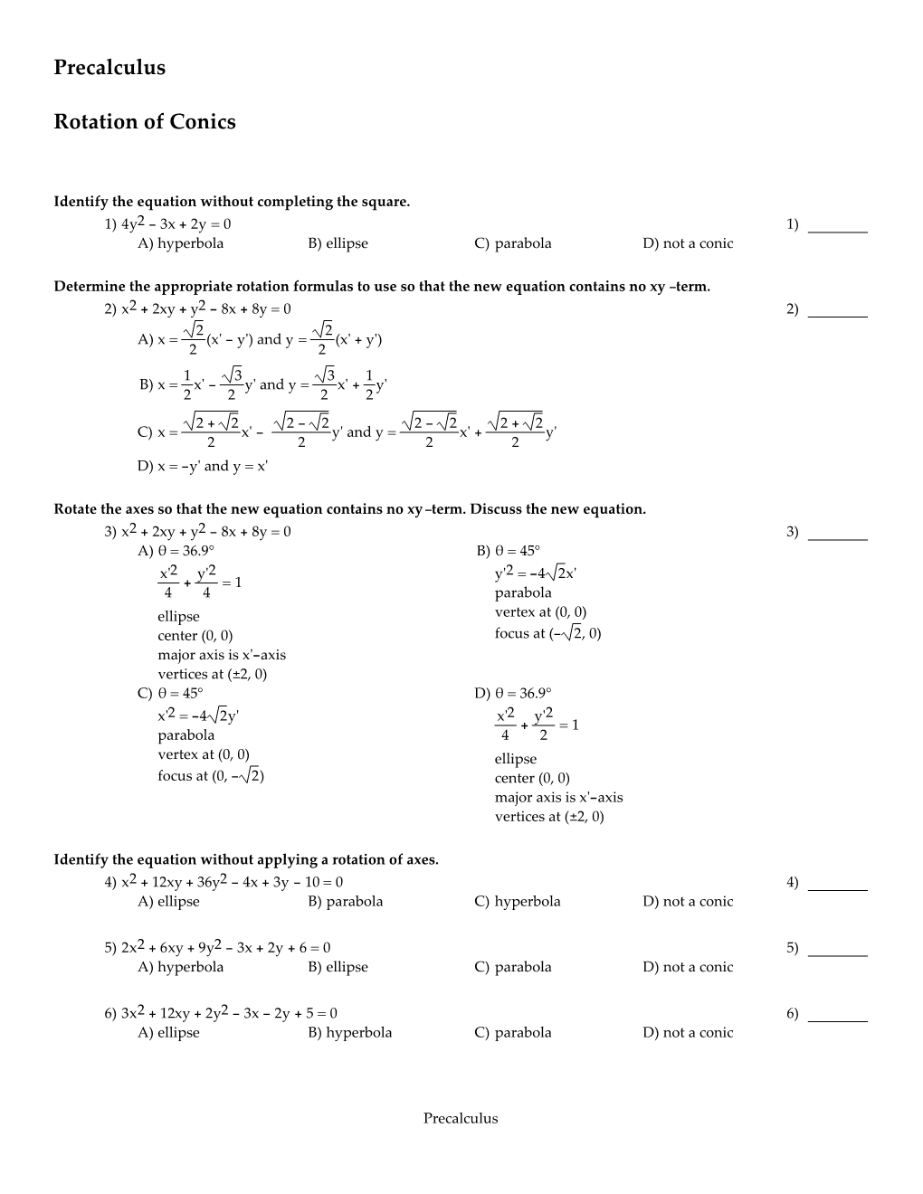 Rotation of Conics Practice.Tst