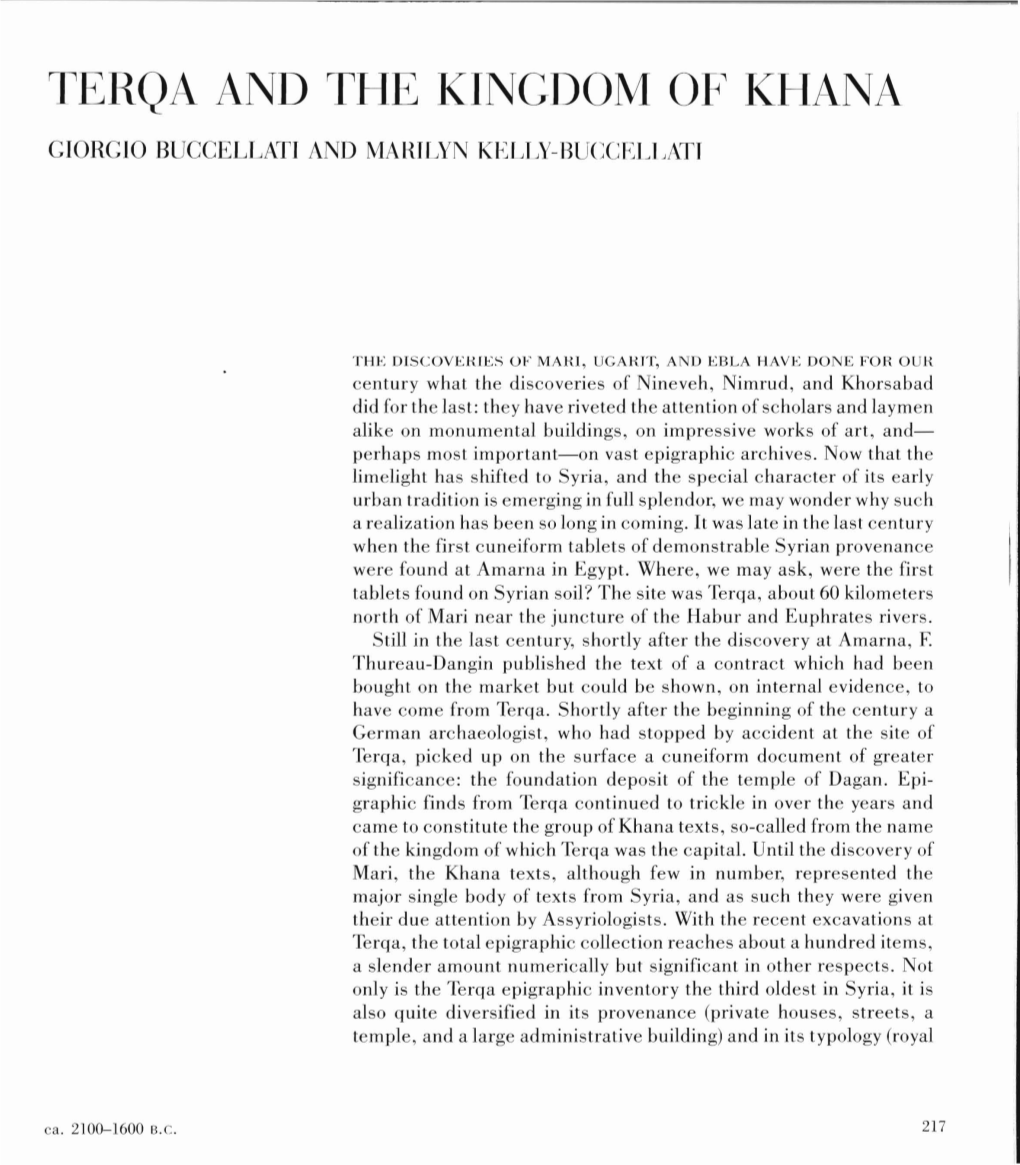 Terqa and the Kingdom of Khana Giorgio Buccellati and Marilyn Kelly-Buccellati