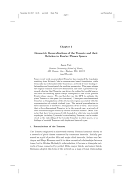 Chapter 1 Geometric Generalizations of the Tonnetz and Their Relation To