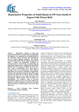 Hypsometric Properties of Sedeh Basins in SW Iran (South of Zagros Fold-Thrust Belt)