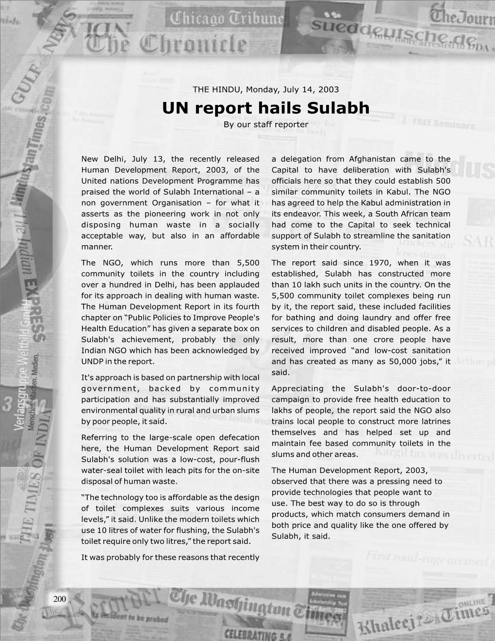 UN Report Hails Sulabh by Our Staff Reporter