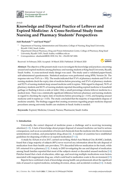 Knowledge and Disposal Practice of Leftover and Expired Medicine: a Cross-Sectional Study from Nursing and Pharmacy Students’ Perspectives