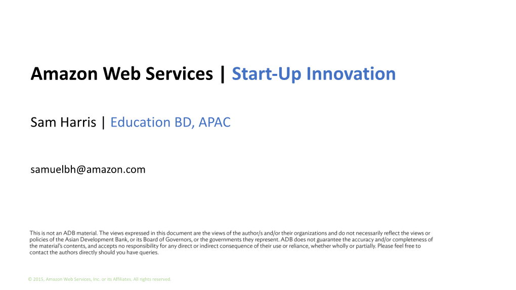 Amazon Web Services | Start-Up Innovation