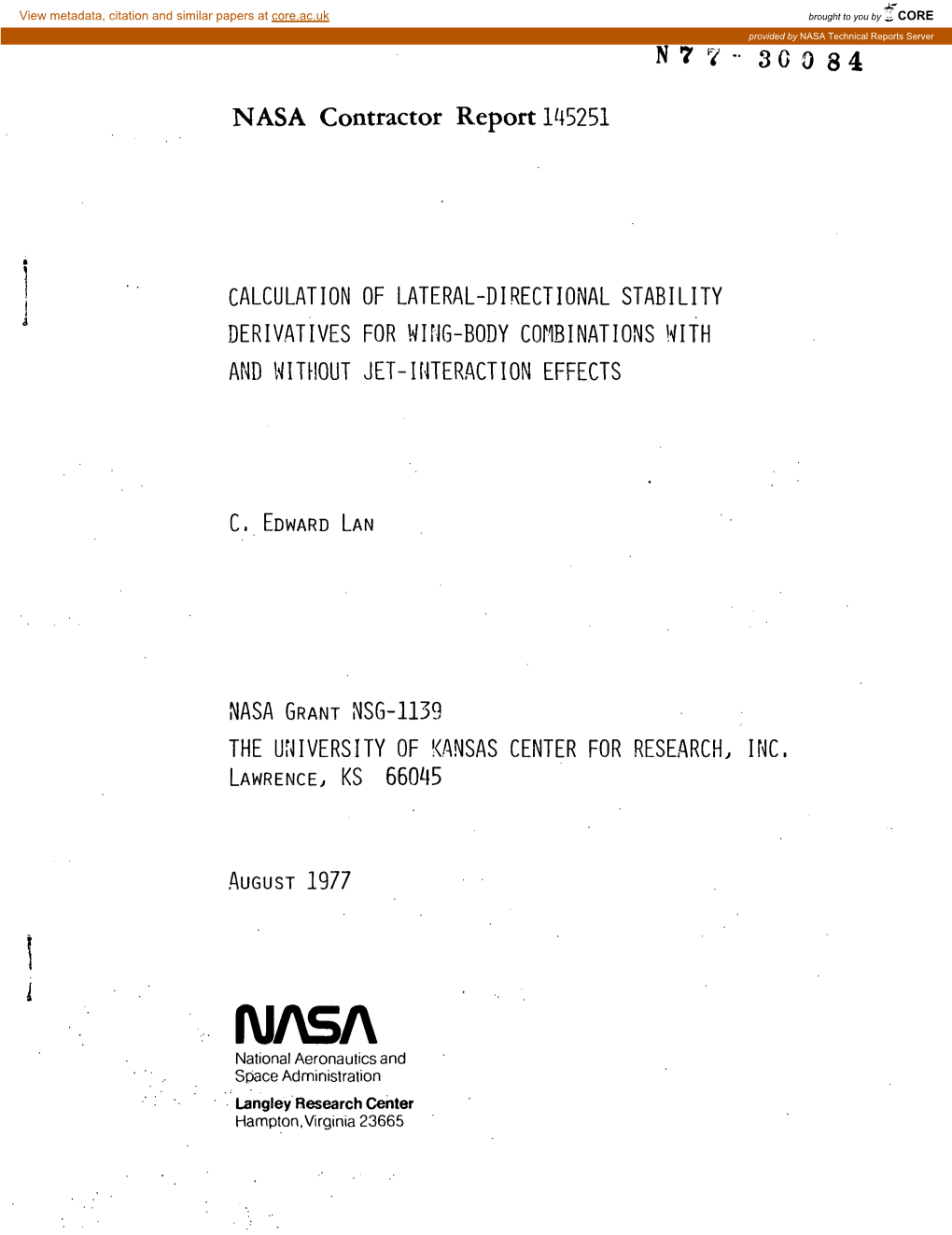 Calculation of Lateral-Directional Stability Derivatives for Wing-Body ...