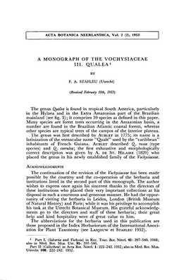 Qualea Vochysiaceae Possible by Courtesy Co-Operation Monograph