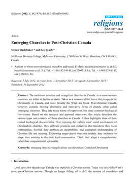 Emerging Churches in Post-Christian Canada