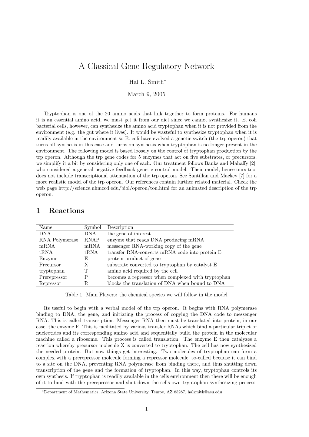 A Classical Gene Regulatory Network