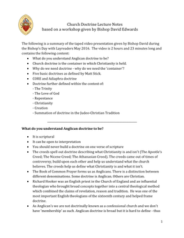 Church Doctrine Lecture Notes Based on a Workshop Given by Bishop David Edwards