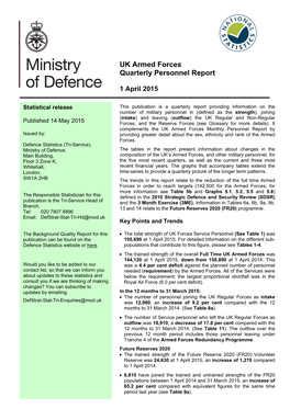 UK Armed Forces Quarterly Personnel Report