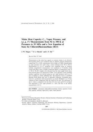 Molar Heat Capacity Cv , Vapor Pressure