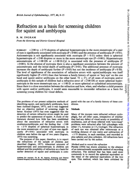 Refraction As a Basis for Screening Children for Squint and Amblyopia R
