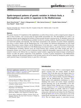 Spatio-Temporal Patterns of Genetic Variation in Arbacia Lixula, a Thermophilous Sea Urchin In