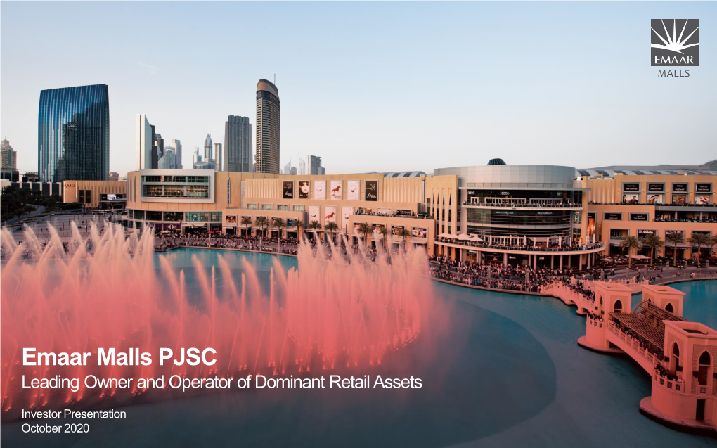 Emaar Malls PJSC Leading Owner and Operator of Dominant Retail Assets