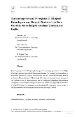 Nonconvergence and Divergence in Bilingual Phonological and Phonetic Systems: Low Back Vowels in Moundridge Schweitzer German and English