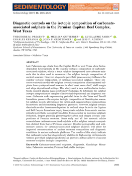 Diagenetic Controls on the Isotopic Composition of Carbonate- Associated Sulphate in the Permian Capitan Reef Complex, West Texas