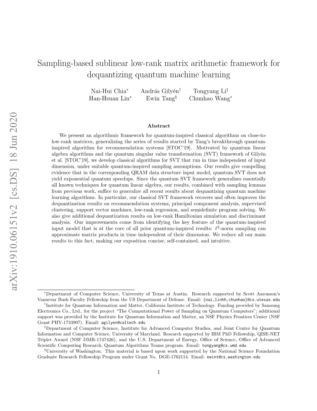 Sampling-Based Sublinear Low-Rank Matrix Arithmetic Framework for Dequantizing Quantum Machine Learning