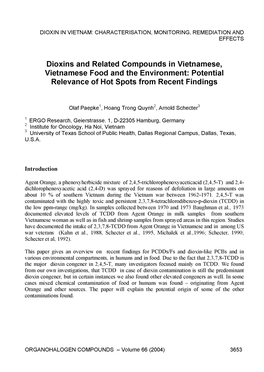 Dioxins and Related Compounds in Vietnamese, Vietnamese Food and the Environment: Potential Relevance of Hot Spots from Recent Findings