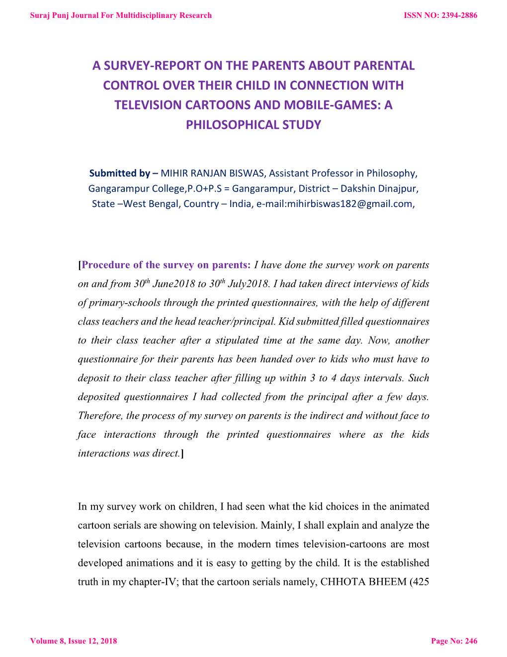 A Survey-Report on the Parents About Parental Control Over Their Child in Connection with Television Cartoons and Mobile-Games: a Philosophical Study