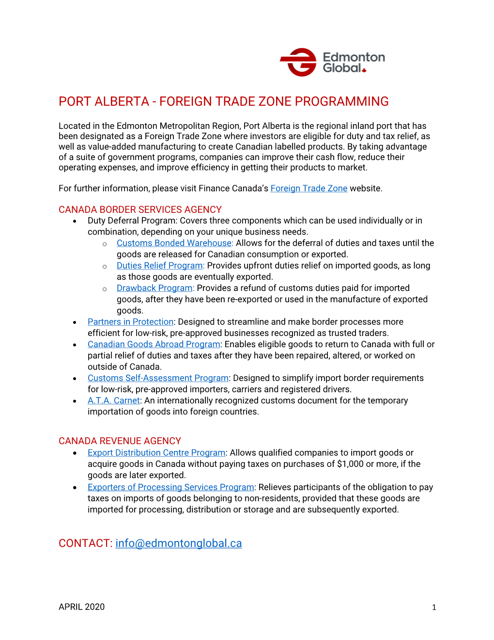 Port Alberta - Foreign Trade Zone Programming