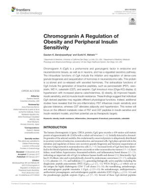 Chromogranin a Regulation of Obesity and Peripheral Insulin Sensitivity