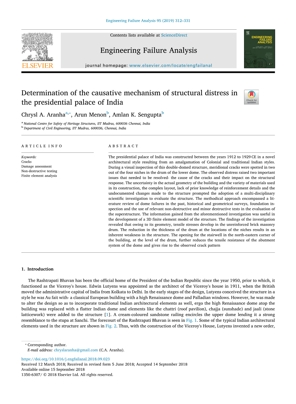 Determination of the Causative Mechanism of Structural Distress in the Presidential Palace of India T ⁎ Chrysl A