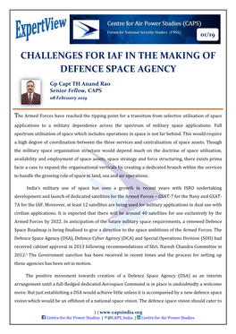 Challenges for Iaf in the Making of Defence Space Agency