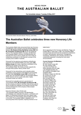 The Australian Ballet Celebrates Three New Honorary Life Members