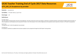 UCAS Teacher Training End of Cycle 2017 Data Resources UTT3 001 01 Acceptances by Provider
