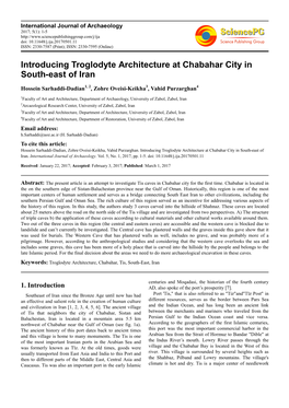 Introducing Troglodyte Architecture at Chabahar City in South-East of Iran
