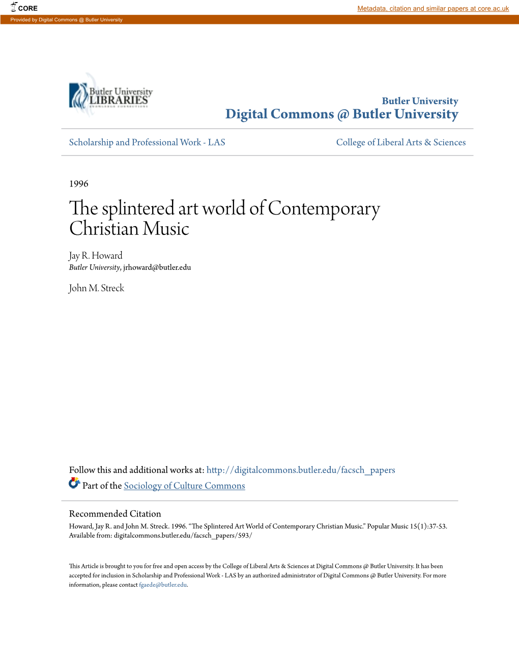 The Splintered Art World of Contemporary Christian Music