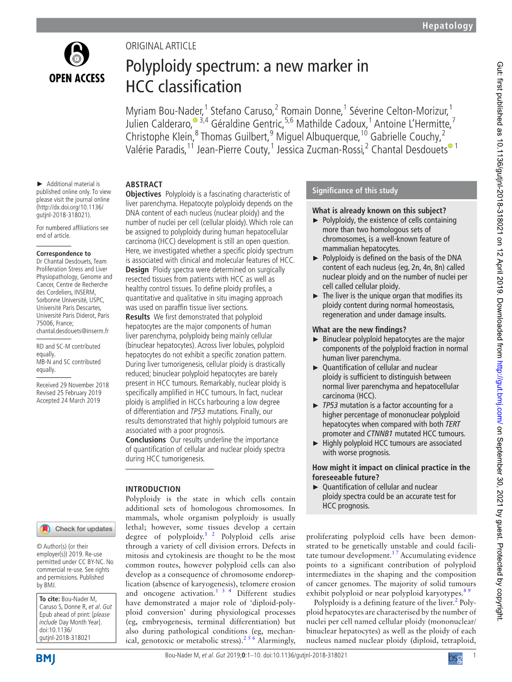 Polyploidy Spectrum: a New Marker in Gut: First Published As 10.1136/Gutjnl-2018-318021 on 12 April 2019