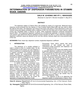 Determination of Dispersion Parameters in Otamiri River, Owerri