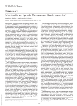 Commentary Mitochondria and Dystonia: the Movement Disorder