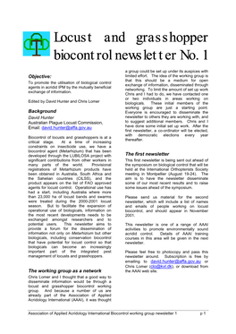 Locust and Grasshopper Biocontrol Newsletter No. 1