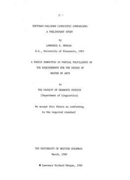 Kootenay-Salishan Linguistic Comparison