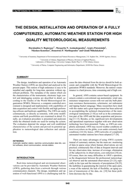 The Design, Installation and Operation of a Fully Computerized, Automatic Weather Station for High Quality Meteorological Measurements
