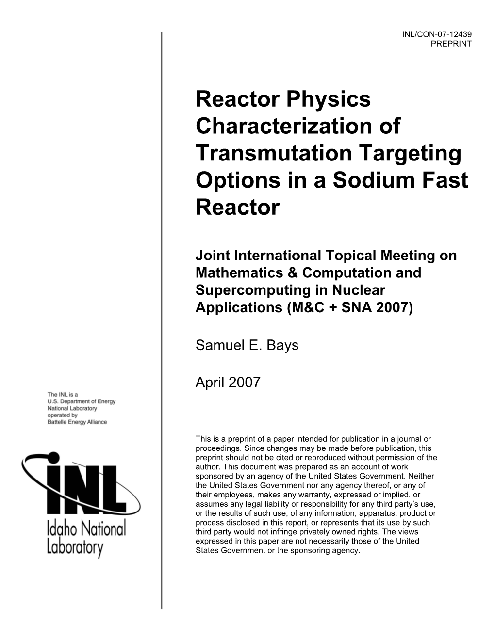 Reactor Physics Characterization of Transmutation Targeting Options in a Sodium Fast Reactor
