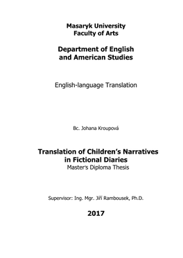 Department of English and American Studies Translation of Children's